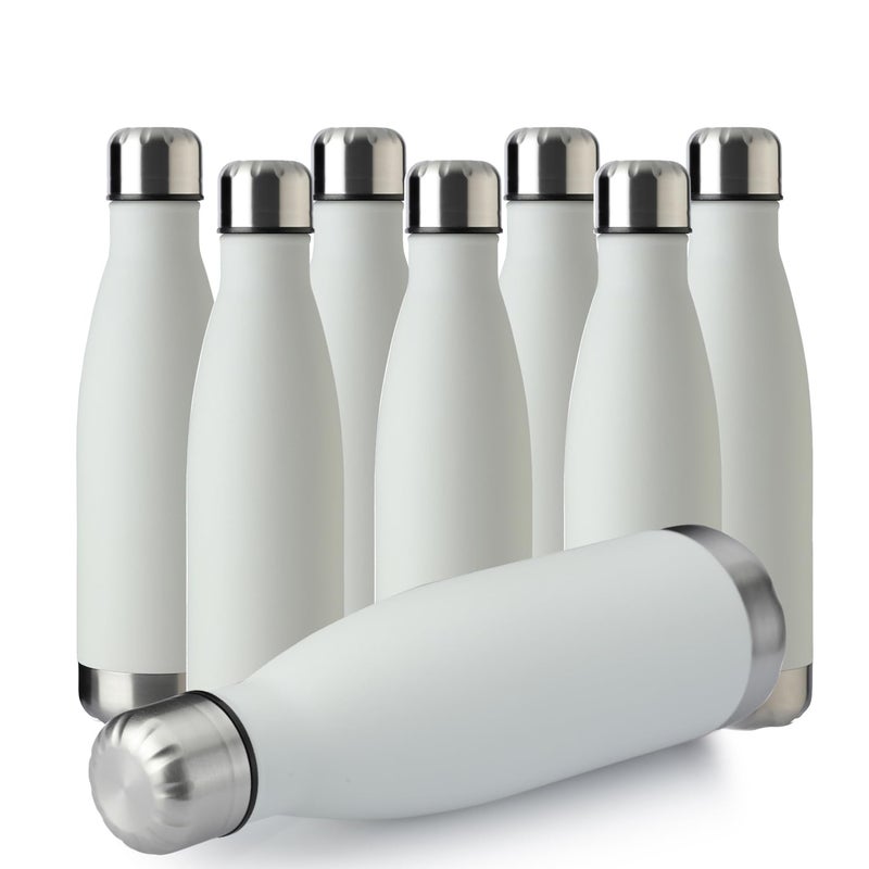 MEWAY 17oz Sport Water Bottle 8 Pack Vacuum Insulated Stainless Steel Sport Bottle Leak-Proof Double Wall Cola Shape, Keep Drinks Hot & Cold (White, 8 Pack) - Image 1